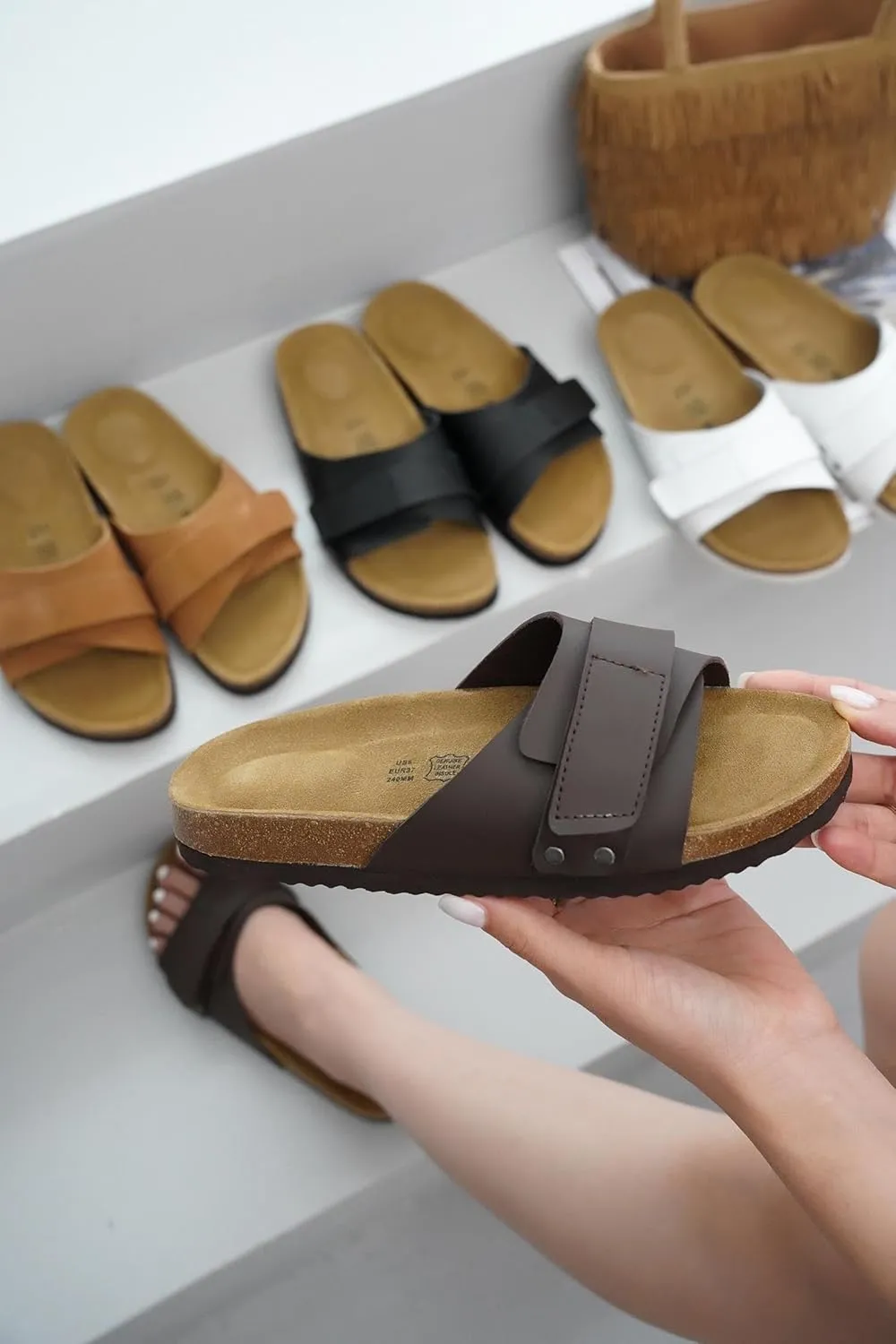 Project Cloud 100% Genuine Leather Womens Sandals - Memory Foam Slipper Women Vacation Essentials with Adjustable Straps - Non Slip Sandals for Women 2025 (Wren)