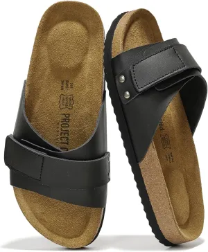 Project Cloud 100% Genuine Leather Womens Sandals - Memory Foam Slipper Women Vacation Essentials with Adjustable Straps - Non Slip Sandals for Women 2025 (Wren)