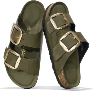 Project Cloud Genuine Leather Flat Sandals Comfortable Beach Essentials Womens Sandals Memory Foam Vacation Essentials Slides for Women Footwear (Santorini)