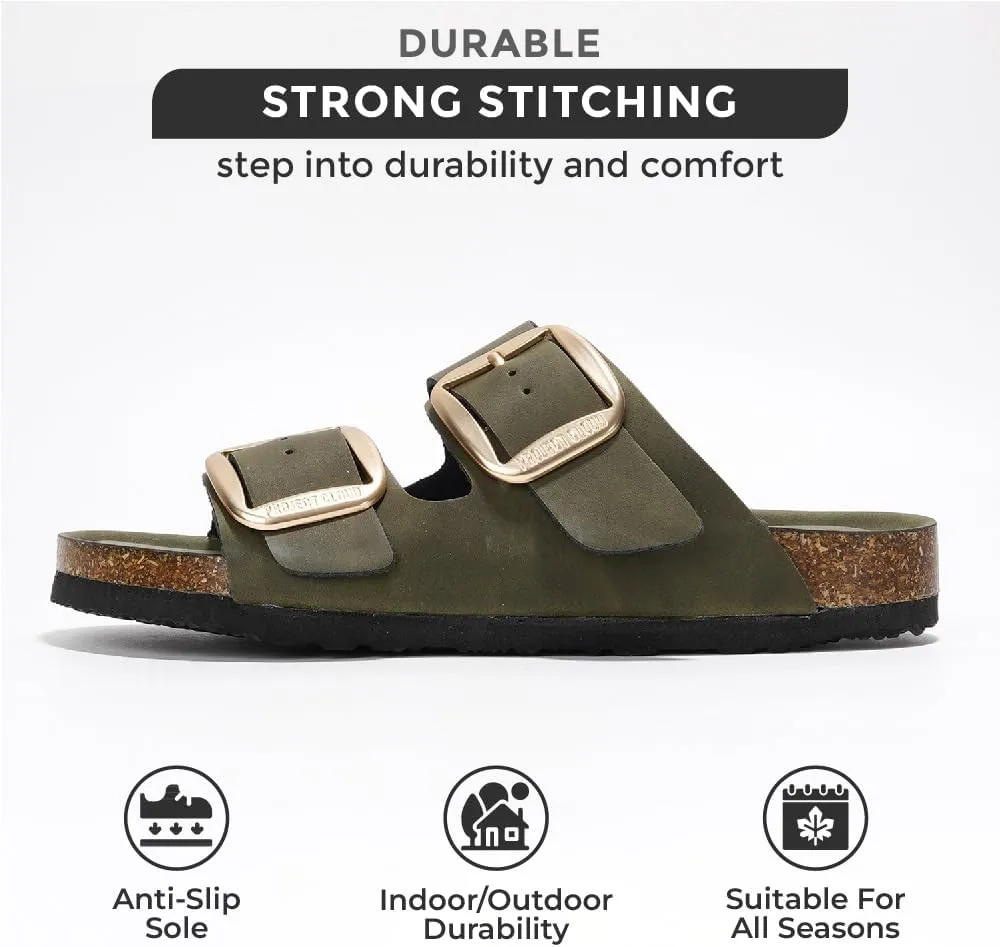 Project Cloud Genuine Leather Flat Sandals Comfortable Beach Essentials Womens Sandals Memory Foam Vacation Essentials Slides for Women Footwear (Santorini)