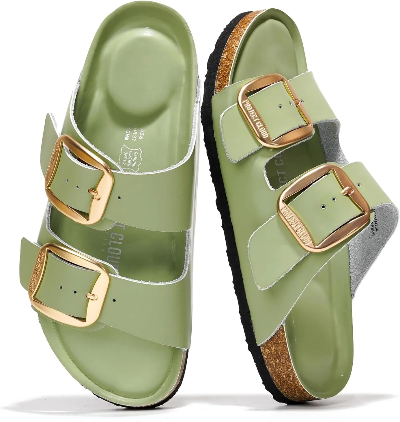 Project Cloud Genuine Leather Flat Sandals Comfortable Beach Essentials Womens Sandals Memory Foam Vacation Essentials Slides for Women Footwear (Santorini)