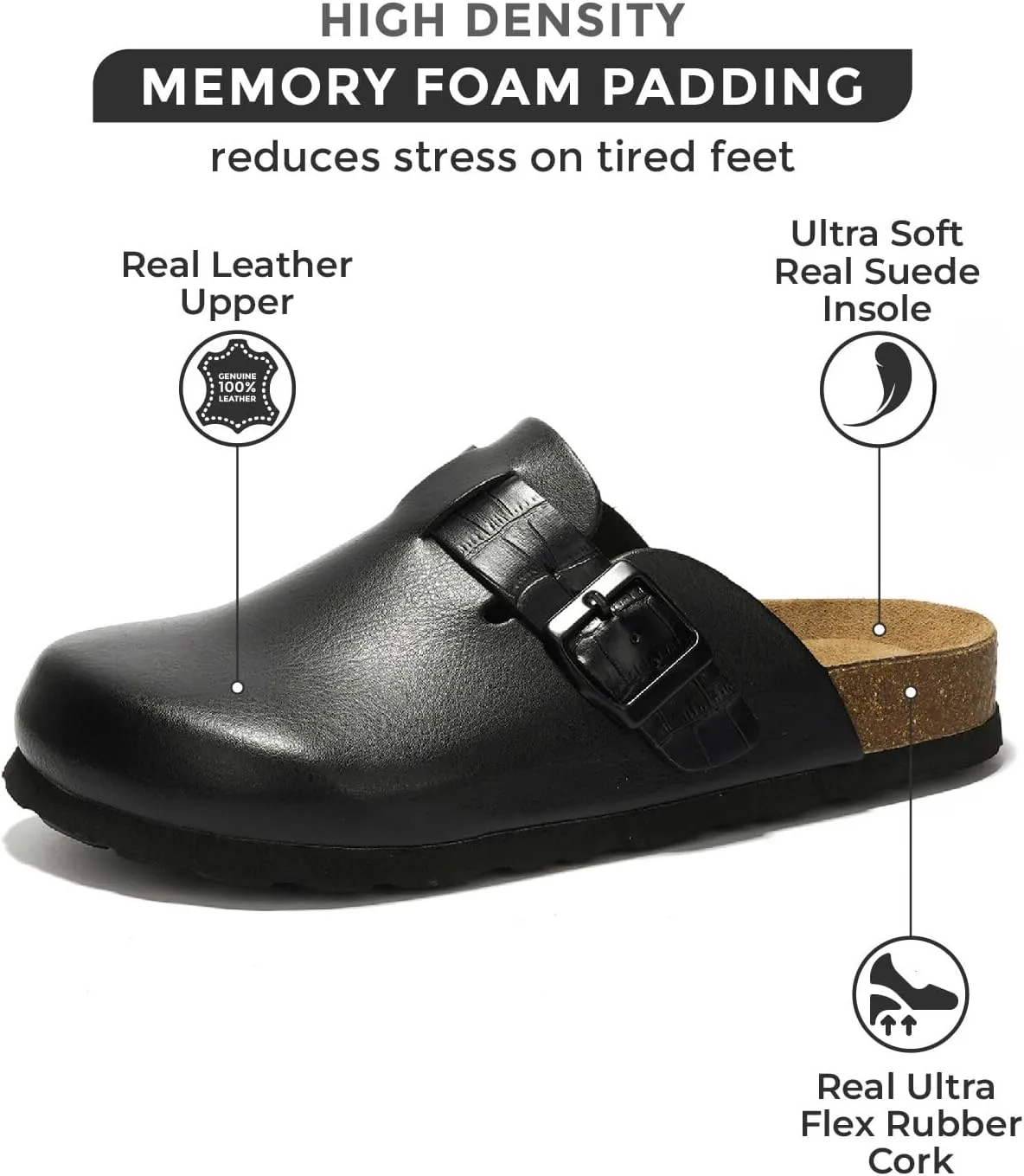 Project Cloud Genuine Leather Footbed Clogs for Women - Memory Foam Arch Support Slippers for Women - Trendy Slip-ons Women's Mules & Clogs Sandals (Benton)