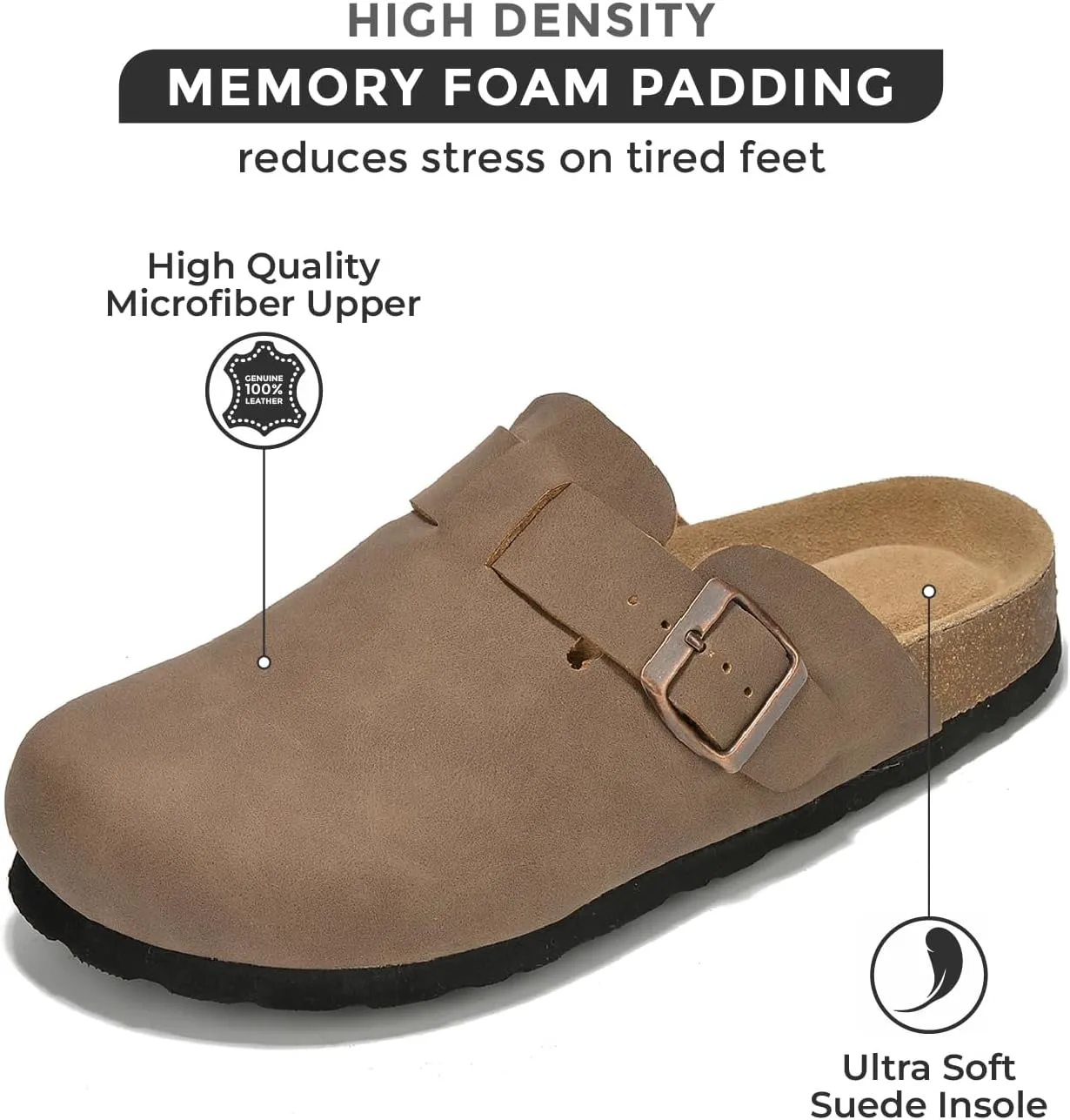 Project Cloud Genuine Leather Footbed Clogs for Women - Memory Foam Arch Support Slippers for Women - Trendy Slip-ons Women's Mules & Clogs Sandals (Benton)
