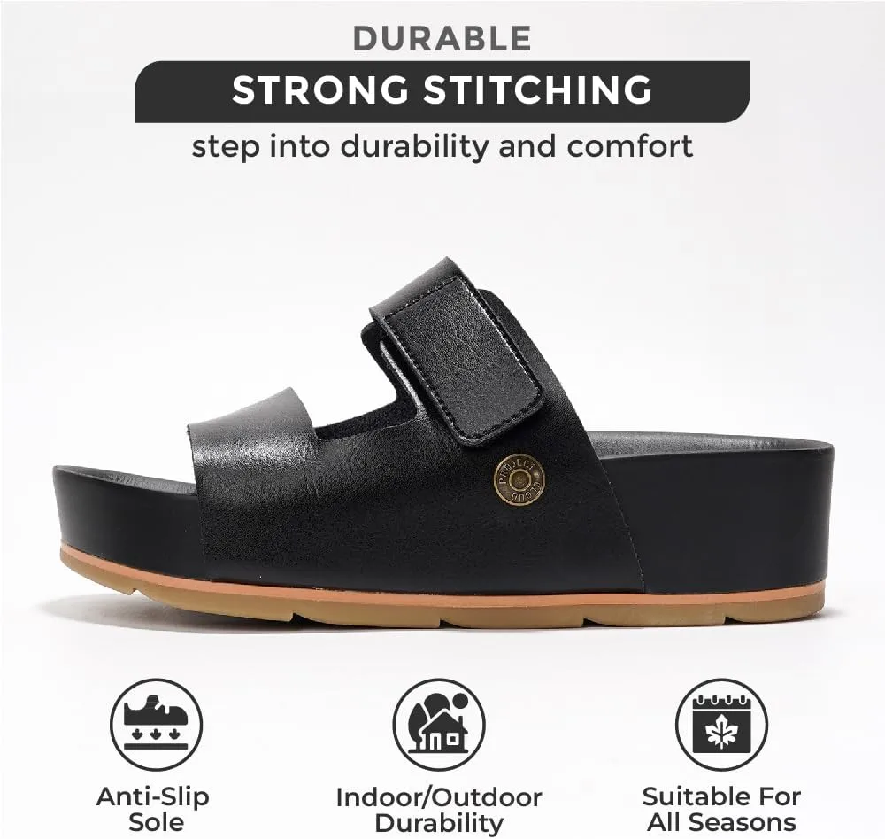 Project Cloud Genuine Leather Platform Sandals Women Footwear - Beach Summer Wedges with Comfortable Memory Foam Insole - Non Slip & Lightweight Wedge Sandals for Women 2025 (Pismo)