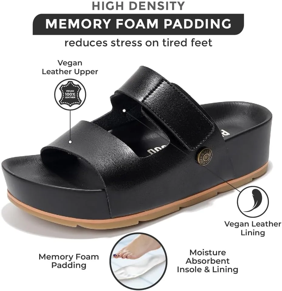 Project Cloud Genuine Leather Platform Sandals Women Footwear - Beach Summer Wedges with Comfortable Memory Foam Insole - Non Slip & Lightweight Wedge Sandals for Women 2025 (Pismo)