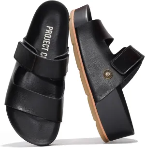 Project Cloud Genuine Leather Platform Sandals Women Footwear - Beach Summer Wedges with Comfortable Memory Foam Insole - Non Slip & Lightweight Wedge Sandals for Women 2025 (Pismo)