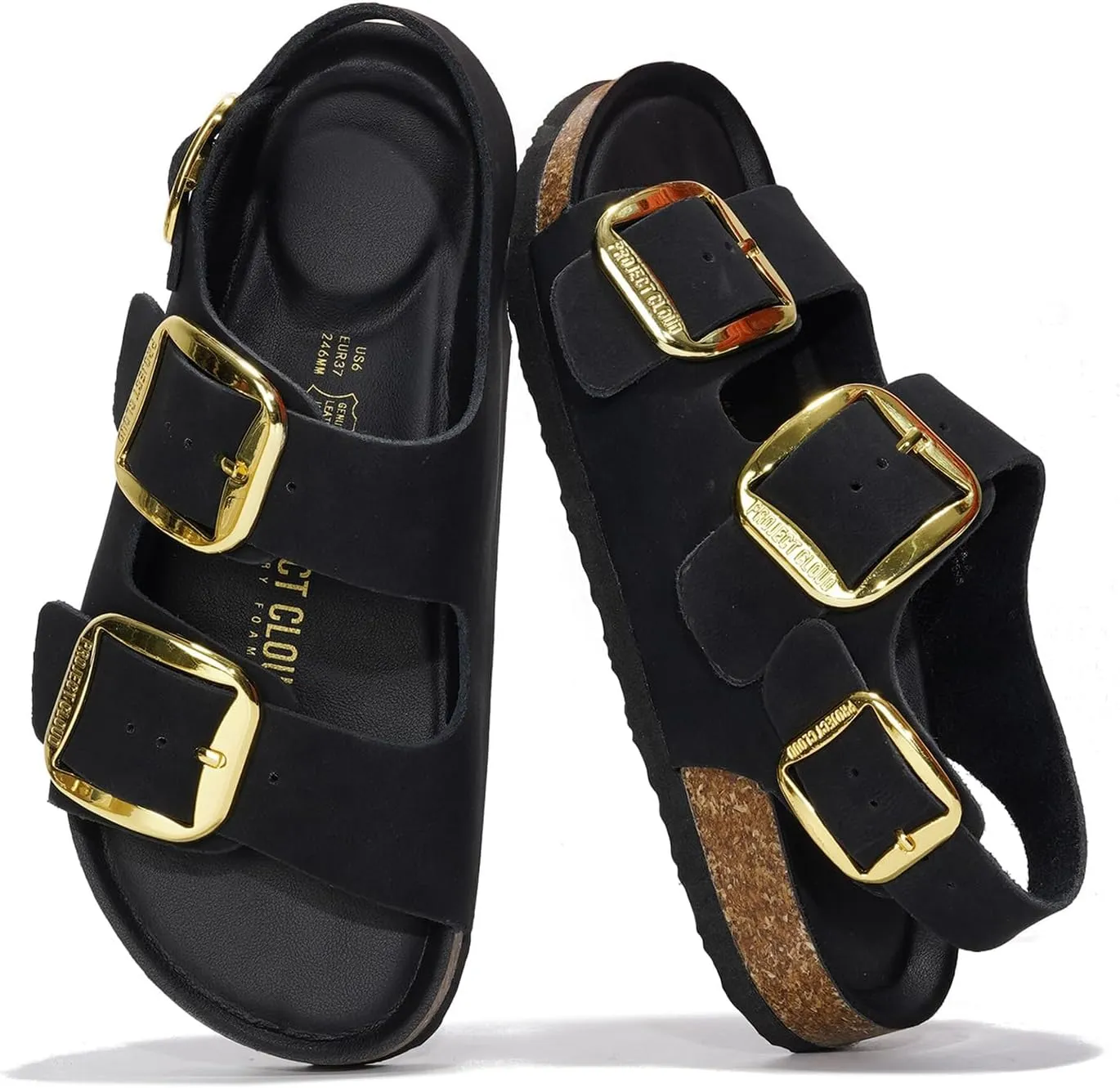 Project Cloud Genuine Leather Summer Sandals for Women 2025 - Memory Foam Slingback Womens Sandals Comfortable and Non Slip Beach Slides with Big Buckle (Garda)