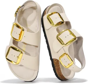 Project Cloud Genuine Leather Summer Sandals for Women 2025 - Memory Foam Slingback Womens Sandals Comfortable and Non Slip Beach Slides with Big Buckle (Garda)