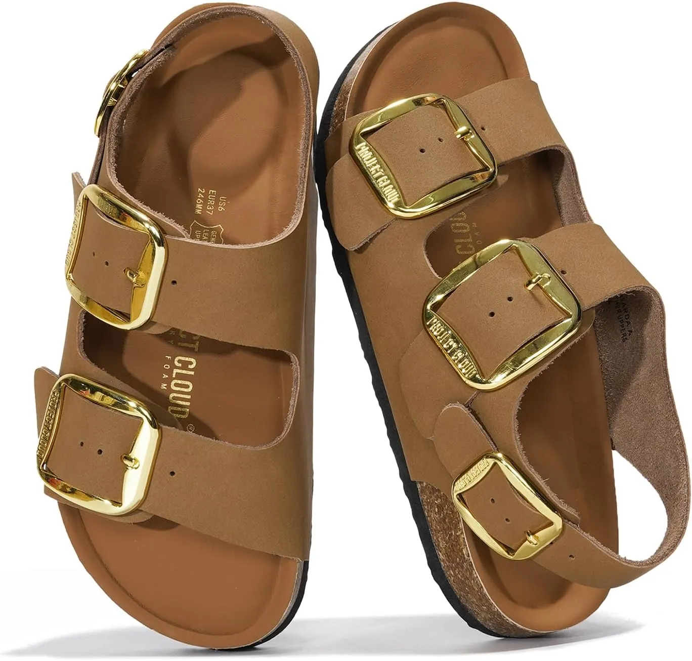 Project Cloud Genuine Leather Summer Sandals for Women 2025 - Memory Foam Slingback Womens Sandals Comfortable and Non Slip Beach Slides with Big Buckle (Garda)