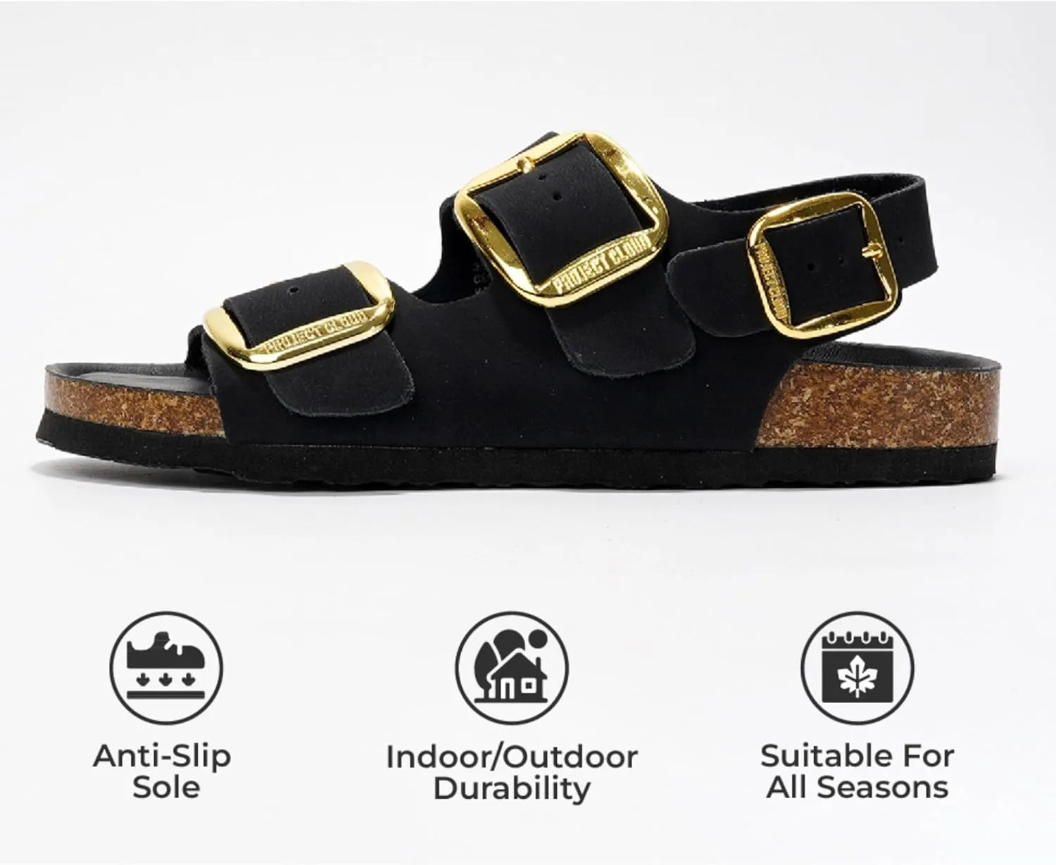 Project Cloud Genuine Leather Summer Sandals for Women 2025 - Memory Foam Slingback Womens Sandals Comfortable and Non Slip Beach Slides with Big Buckle (Garda)