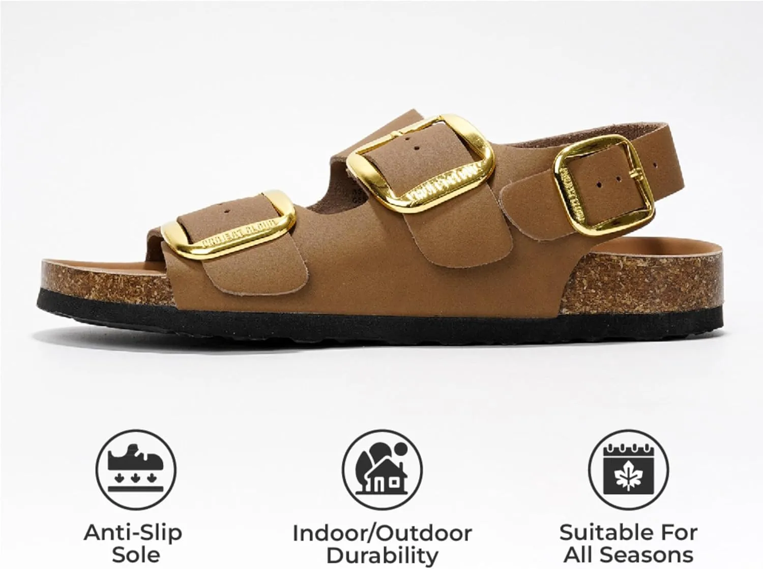 Project Cloud Genuine Leather Summer Sandals for Women 2025 - Memory Foam Slingback Womens Sandals Comfortable and Non Slip Beach Slides with Big Buckle (Garda)