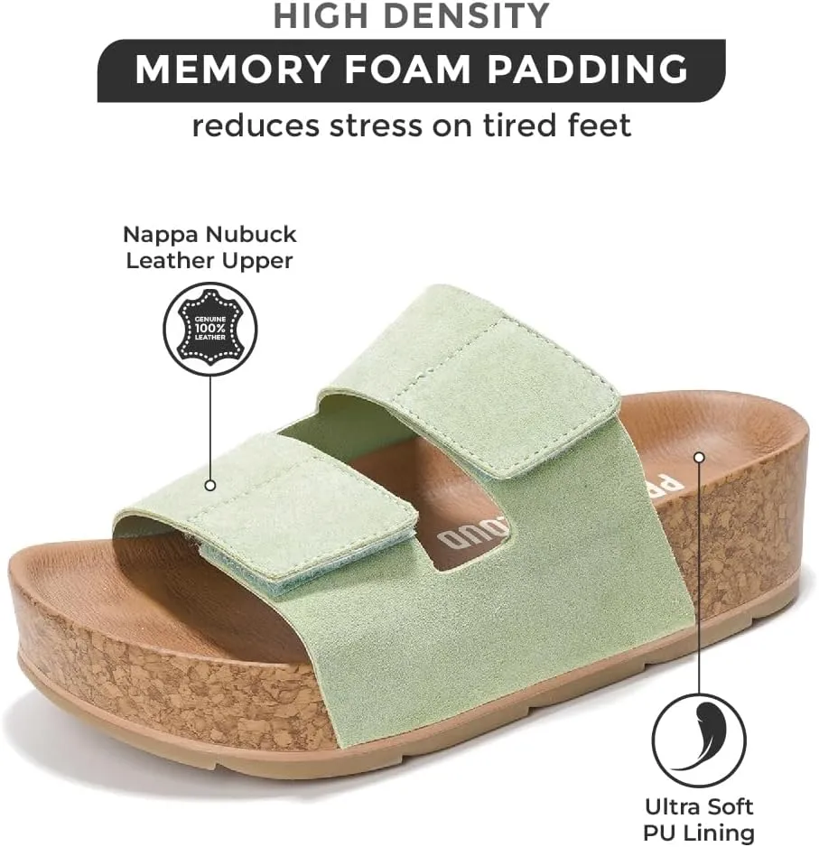 Project Cloud Platform Sandals Women Footwear - Genuine Leather Beach Summer Wedges with Comfortable Memory Foam Insole - Non Slip & Lightweight Wedge Sandals for Women 2025 (Pismo)
