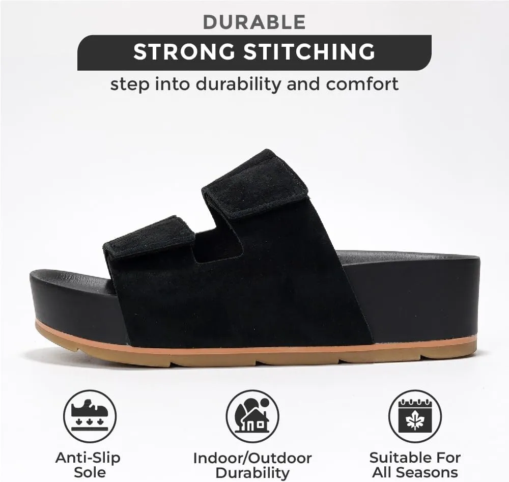 Project Cloud Platform Sandals Women Footwear - Genuine Leather Beach Summer Wedges with Comfortable Memory Foam Insole - Non Slip & Lightweight Wedge Sandals for Women 2025 (Pismo)