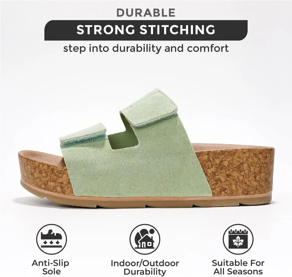 Project Cloud Platform Sandals Women Footwear - Genuine Leather Beach Summer Wedges with Comfortable Memory Foam Insole - Non Slip & Lightweight Wedge Sandals for Women 2025 (Pismo)