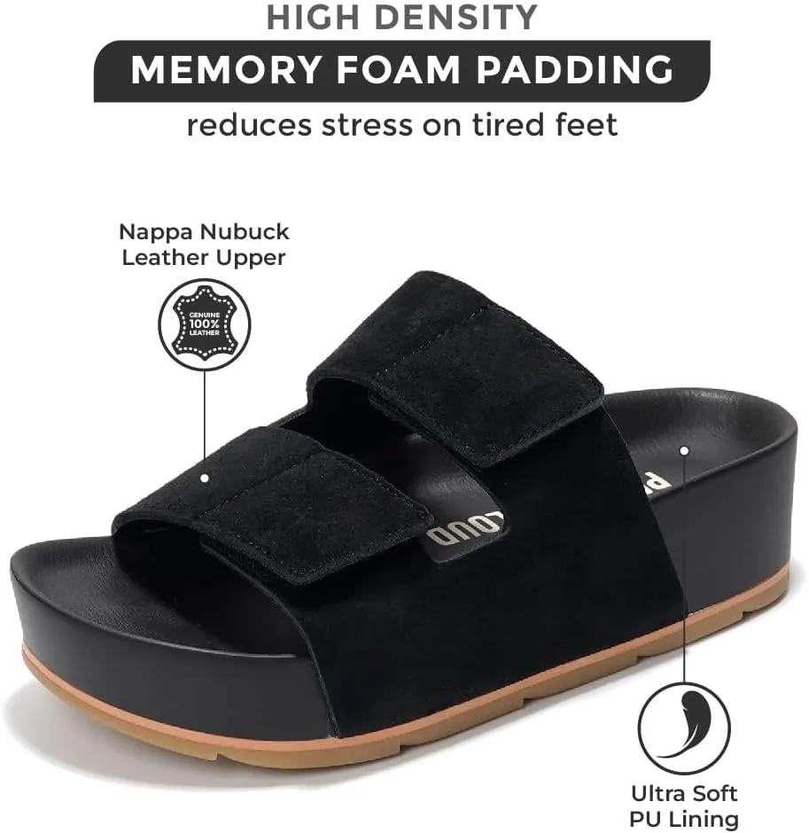 Project Cloud Platform Sandals Women Footwear - Genuine Leather Beach Summer Wedges with Comfortable Memory Foam Insole - Non Slip & Lightweight Wedge Sandals for Women 2025 (Pismo)