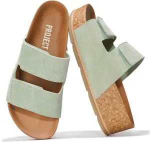 Project Cloud Platform Sandals Women Footwear - Genuine Leather Beach Summer Wedges with Comfortable Memory Foam Insole - Non Slip & Lightweight Wedge Sandals for Women 2025 (Pismo)