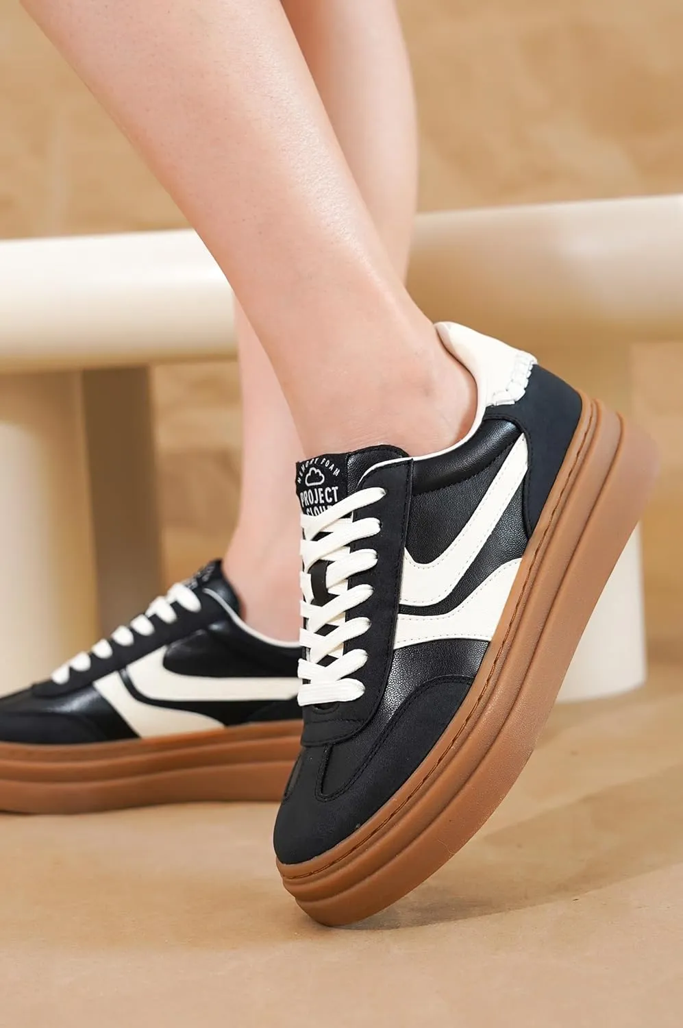 Project Cloud Platform Sneakers for Women Footwear - Memory Foam Insole Womens Shoes, Lightweight and Non-Slip Sole Lace Up Fashion Sneakers (Dodge)