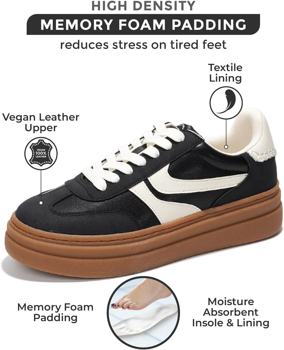 Project Cloud Platform Sneakers for Women Footwear - Memory Foam Insole Womens Shoes, Lightweight and Non-Slip Sole Lace Up Fashion Sneakers (Dodge)