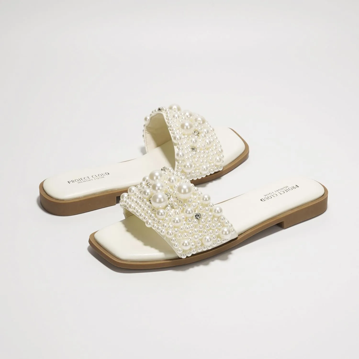 Project Cloud Womens Sandals - Rhinestone Summer Sandals for Women 2025 with Memory Foam Flats - Non-Slip Women's Slides for Women Footwear (Rosemary)