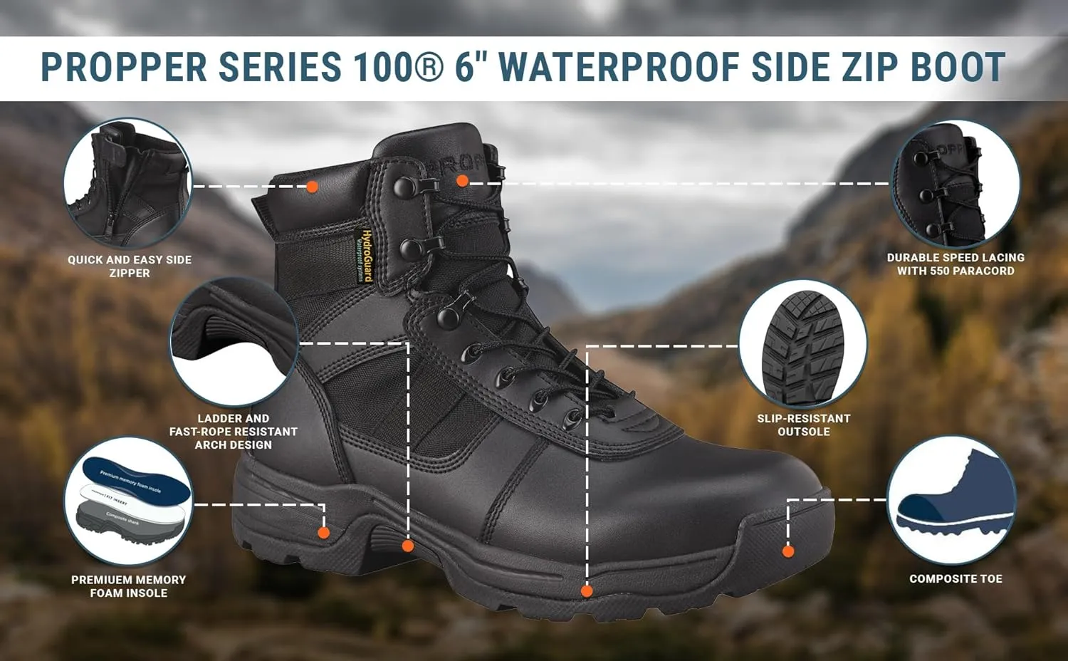 Propper mens Series 100™ 6" Side Zip Waterproof Boot