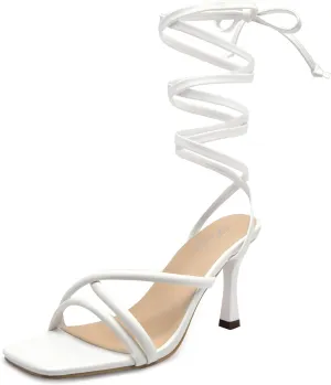 Putu Strappy Heels for Women Tie up Stiletto Heels Square Open Toe Sandals for Wedding,Party,Prom