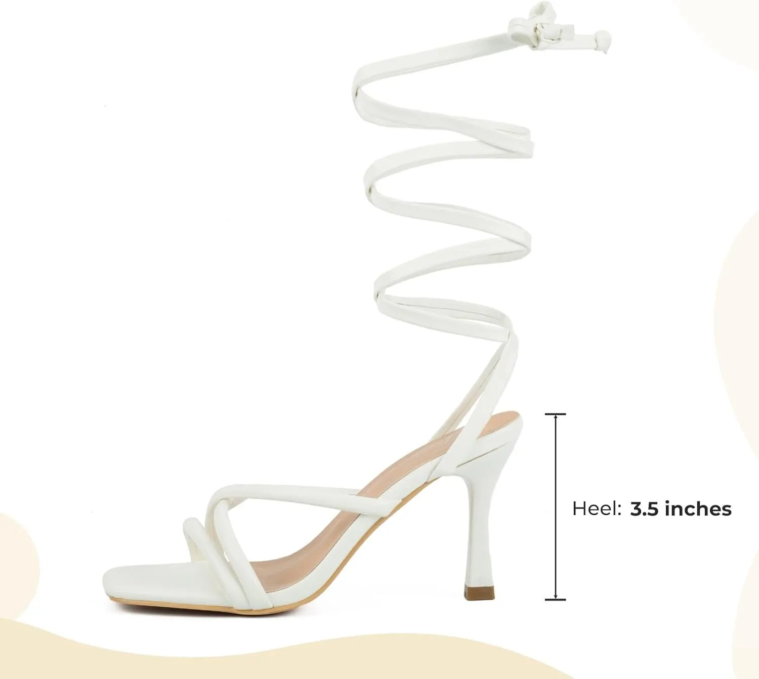 Putu Strappy Heels for Women Tie up Stiletto Heels Square Open Toe Sandals for Wedding,Party,Prom