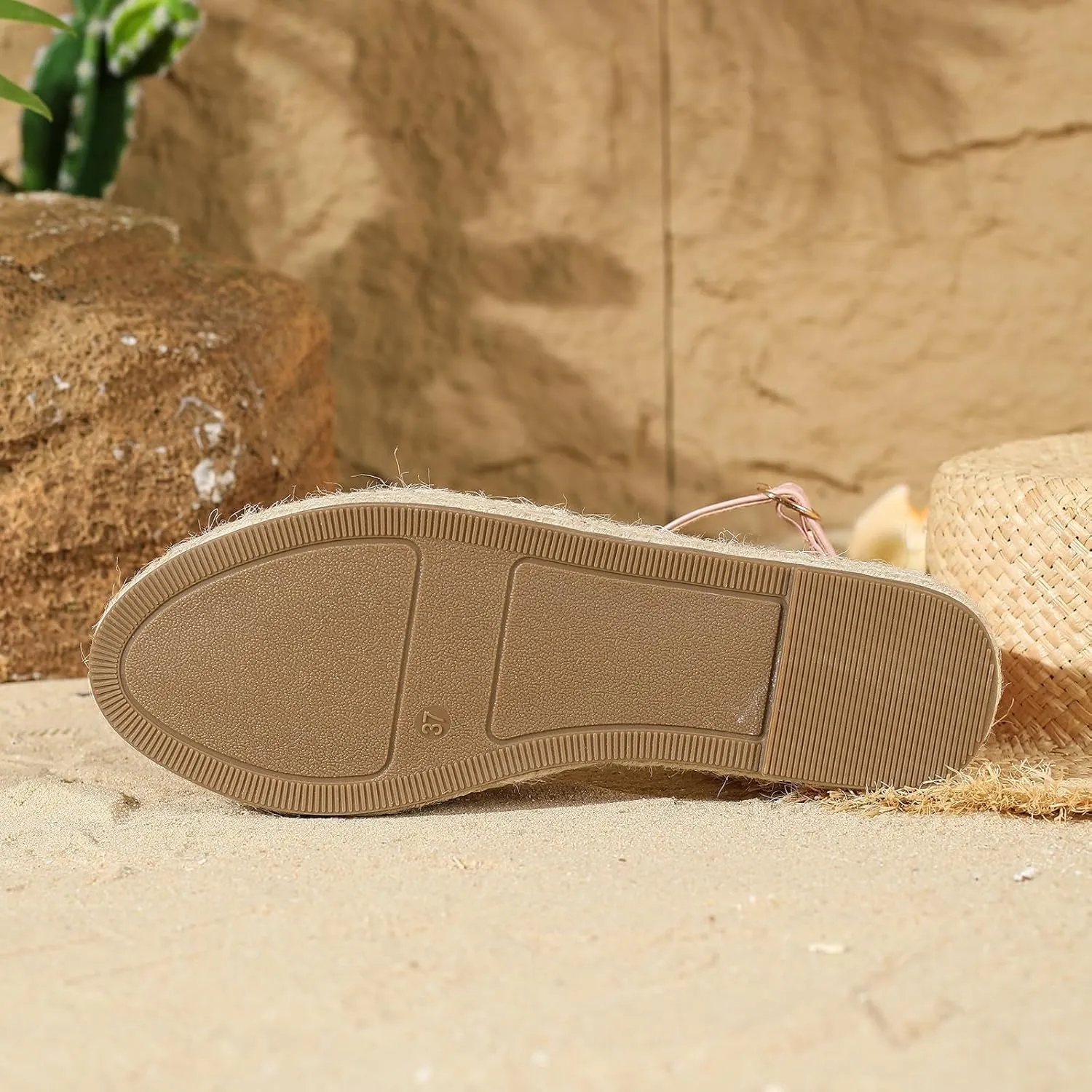 Putu Women's Closed Toe Sandals Ankle Strap Espadrille Platform Sandals Hollow Out Flat Shoes