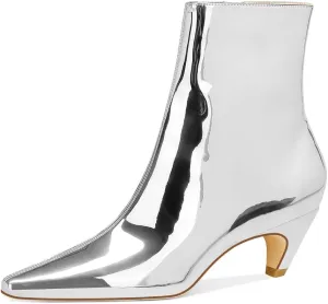 RAIZO Women's Metallic Kitten Heel Ankle Boots Pointed Toe Short Booties 2-inch Low Heel Dress Boots Fashion Booties