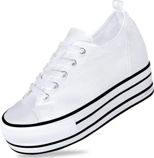 REFRASE LIFE Womens Platform Wedge Sneakers 3 Inches Height Boost Hidden Heel Shoes, Casual Height Increase Walking Fashion Shoes for Women and Girls