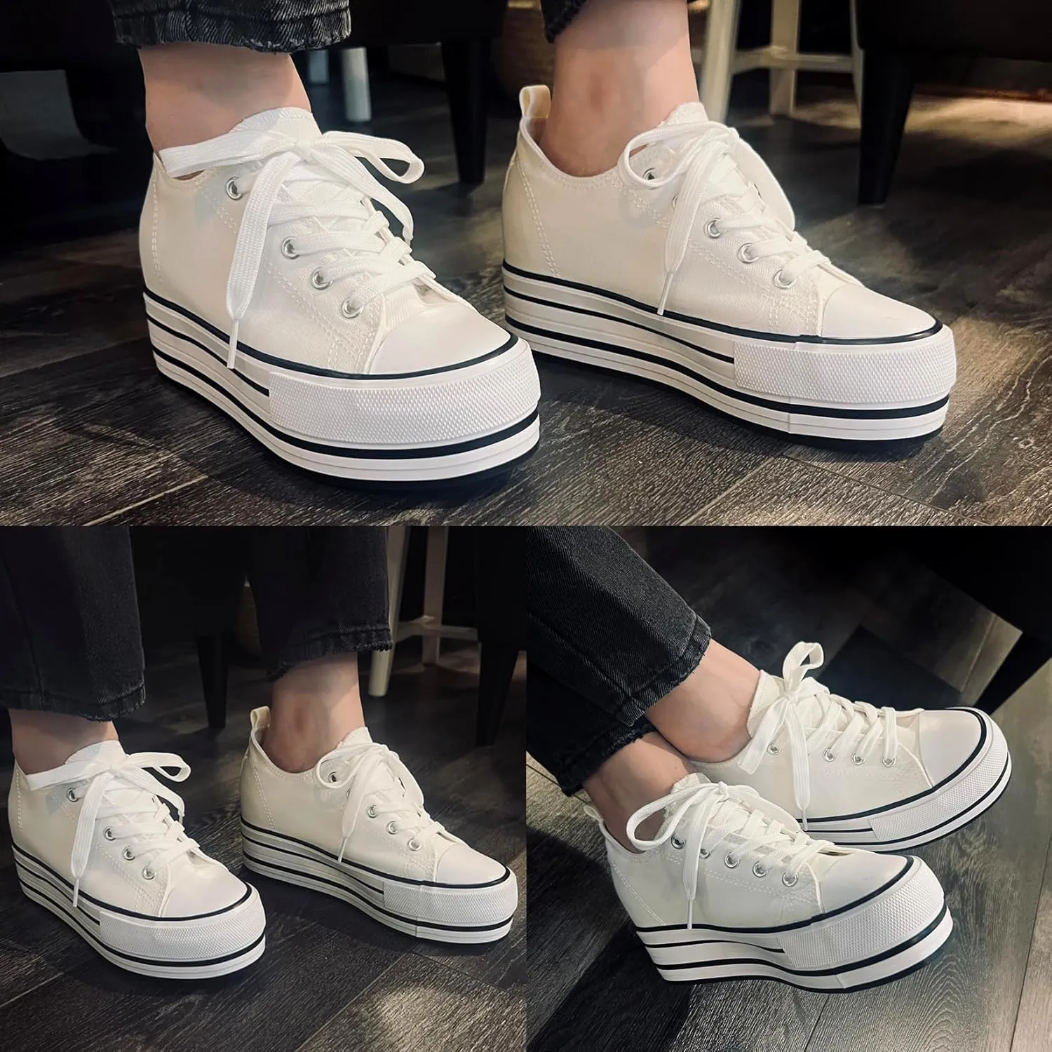 REFRASE LIFE Womens Platform Wedge Sneakers 3 Inches Height Boost Hidden Heel Shoes, Casual Height Increase Walking Fashion Shoes for Women and Girls