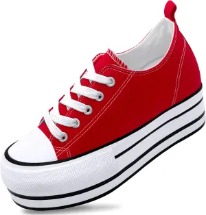 REFRASE LIFE Womens Platform Wedge Sneakers 3 Inches Height Boost Hidden Heel Shoes, Casual Height Increase Walking Fashion Shoes for Women and Girls