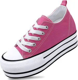 REFRASE LIFE Womens Platform Wedge Sneakers 3 Inches Height Boost Hidden Heel Shoes, Casual Height Increase Walking Fashion Shoes for Women and Girls