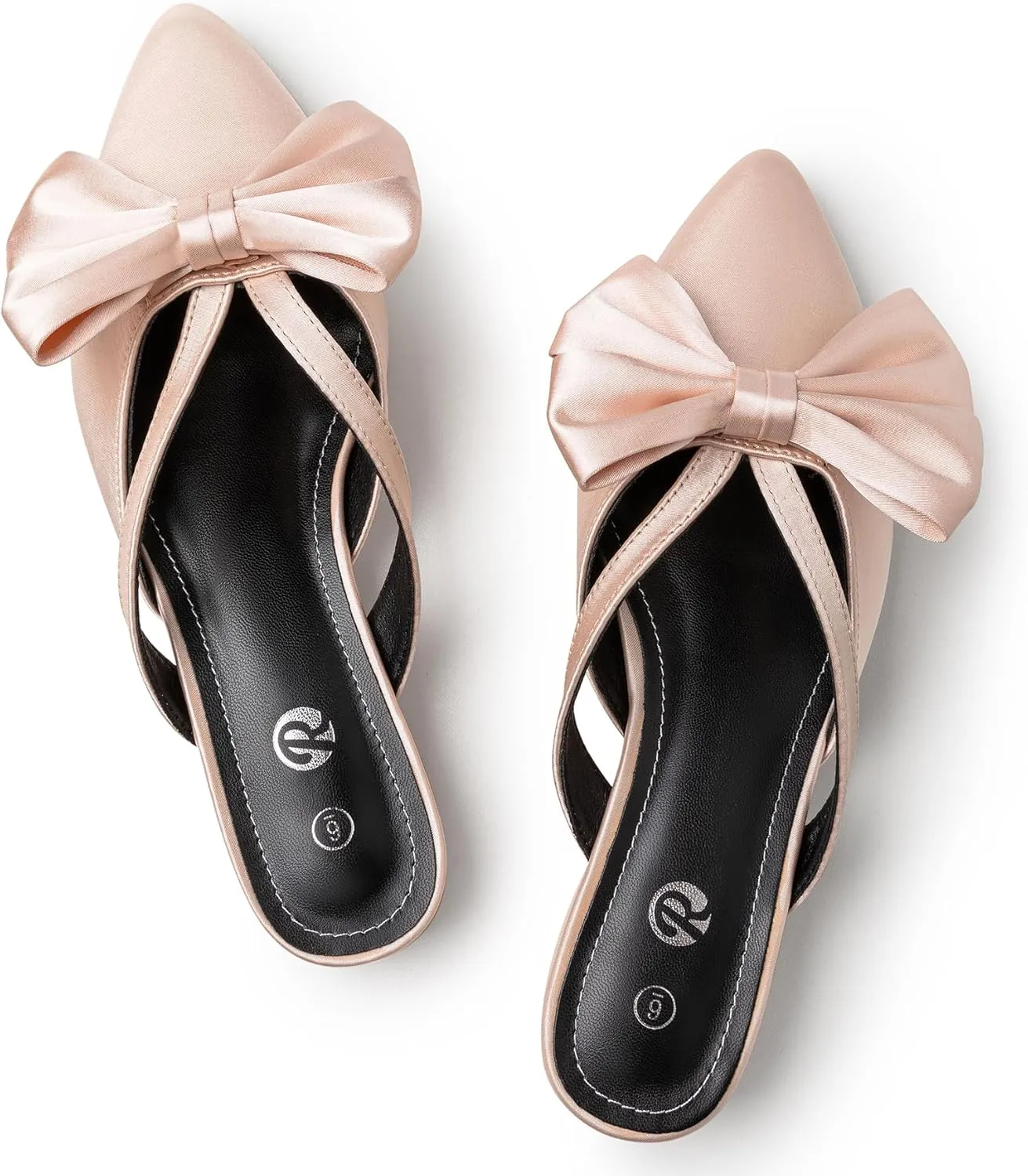Rekayla Mules for Women Closed Pointed Toe Flats Slip On Women's Mules with Bow Knot Comfortable Backless Loafers Low Heels Casual Work Party Dress Shoes