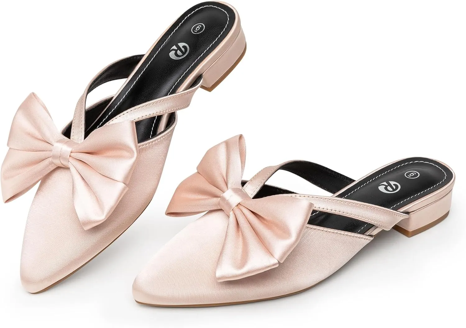 Rekayla Mules for Women Closed Pointed Toe Flats Slip On Women's Mules with Bow Knot Comfortable Backless Loafers Low Heels Casual Work Party Dress Shoes