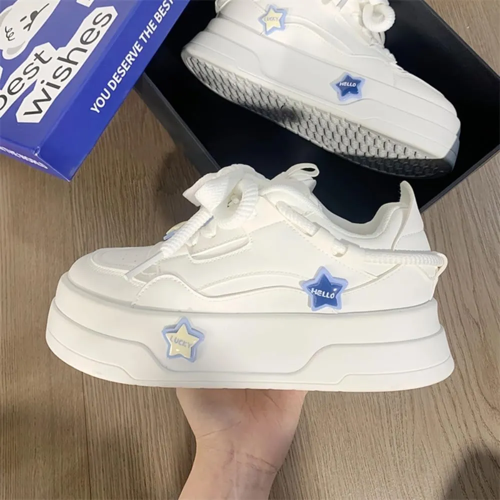 Removable 3D Star, Chunky Sneakers Women, Chunky Laces, Height Boost, Y2K Street Skate Platform Shoes, Trainers Girls
