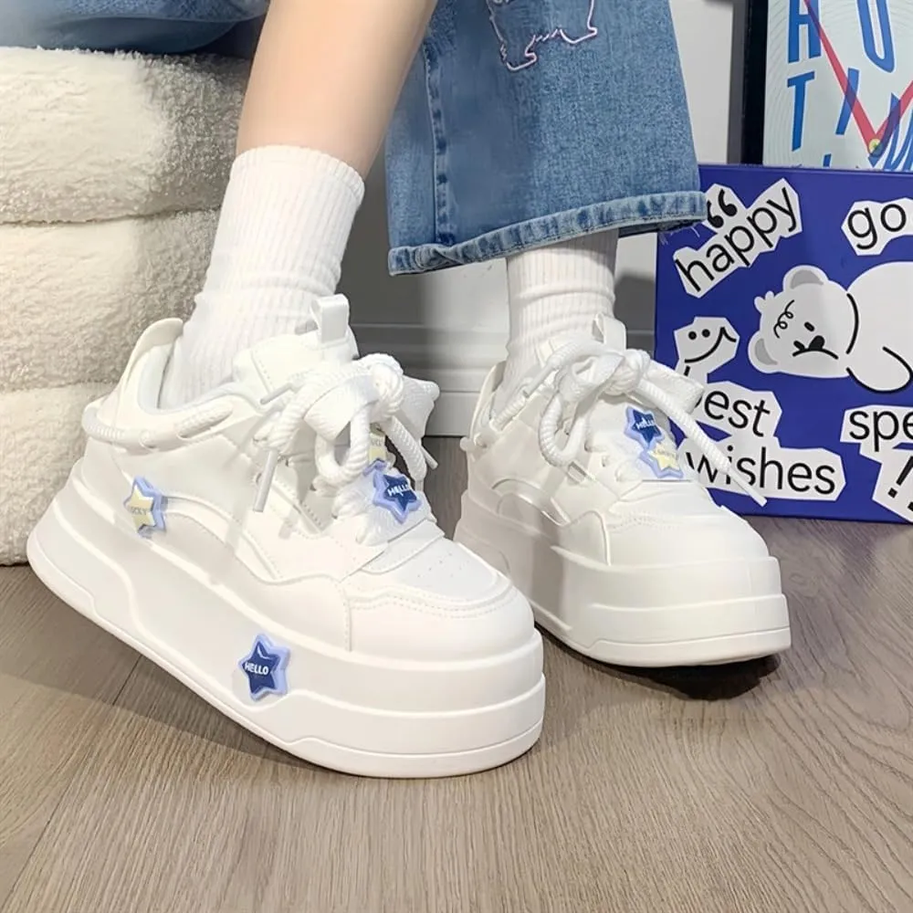Removable 3D Star, Chunky Sneakers Women, Chunky Laces, Height Boost, Y2K Street Skate Platform Shoes, Trainers Girls