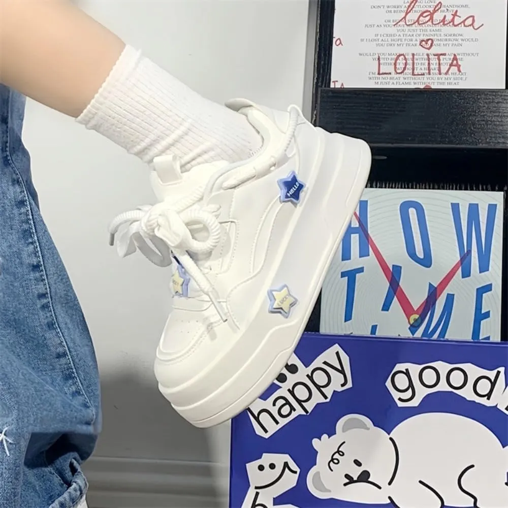 Removable 3D Star, Chunky Sneakers Women, Chunky Laces, Height Boost, Y2K Street Skate Platform Shoes, Trainers Girls