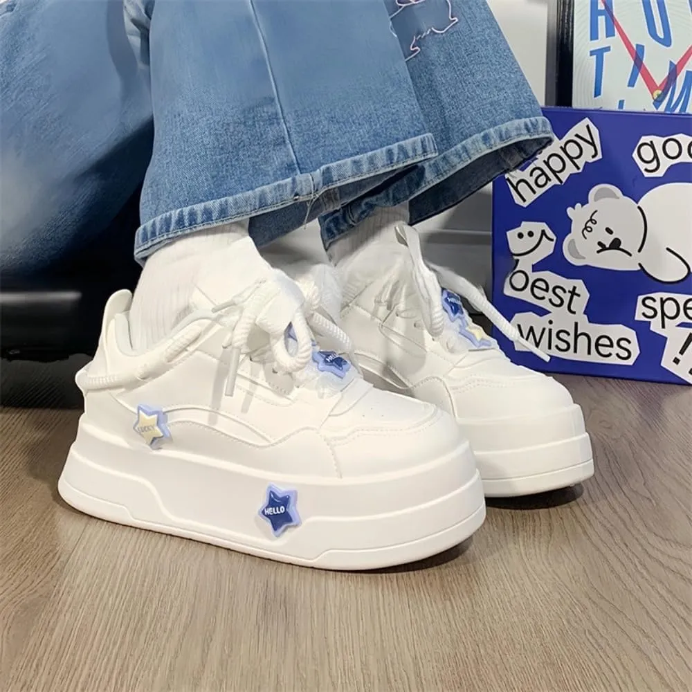 Removable 3D Star, Chunky Sneakers Women, Chunky Laces, Height Boost, Y2K Street Skate Platform Shoes, Trainers Girls