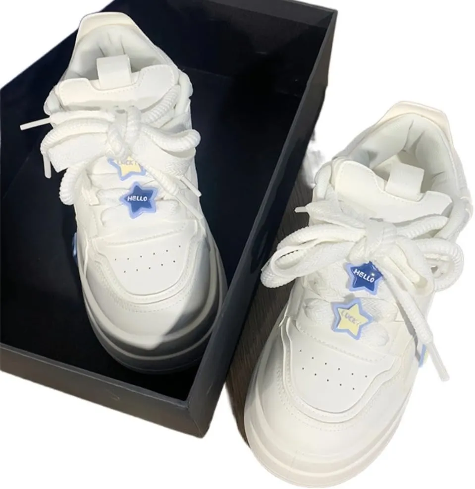 Removable 3D Star, Chunky Sneakers Women, Chunky Laces, Height Boost, Y2K Street Skate Platform Shoes, Trainers Girls