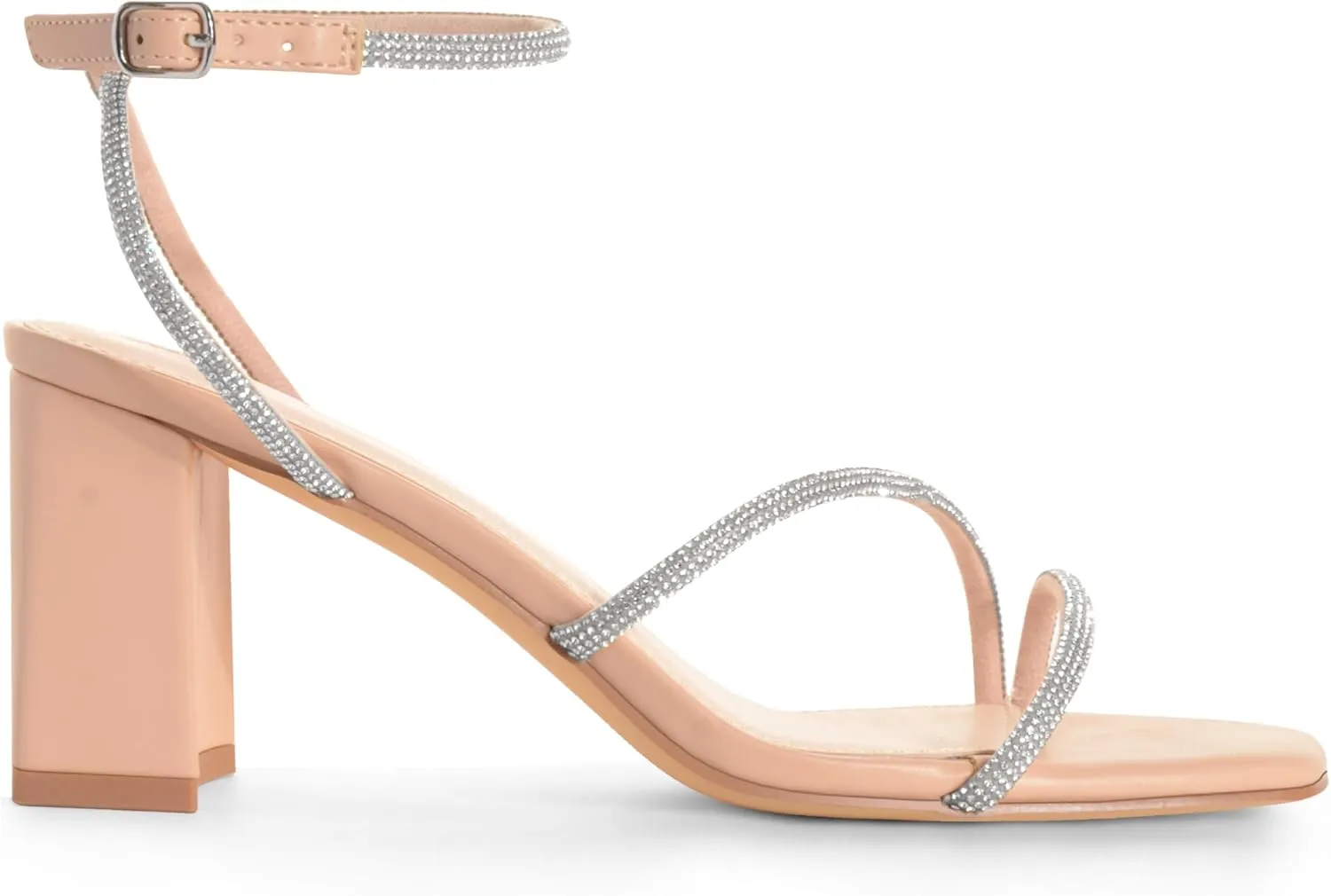 Rhinestone Heeled Sandals for Women, Chunky Block Heels for Prom, Sexy Strappy Heels Summer Sandals Open Toe Mid Heels for Women