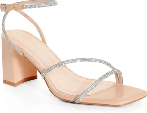 Rhinestone Heeled Sandals for Women, Chunky Block Heels for Prom, Sexy Strappy Heels Summer Sandals Open Toe Mid Heels for Women