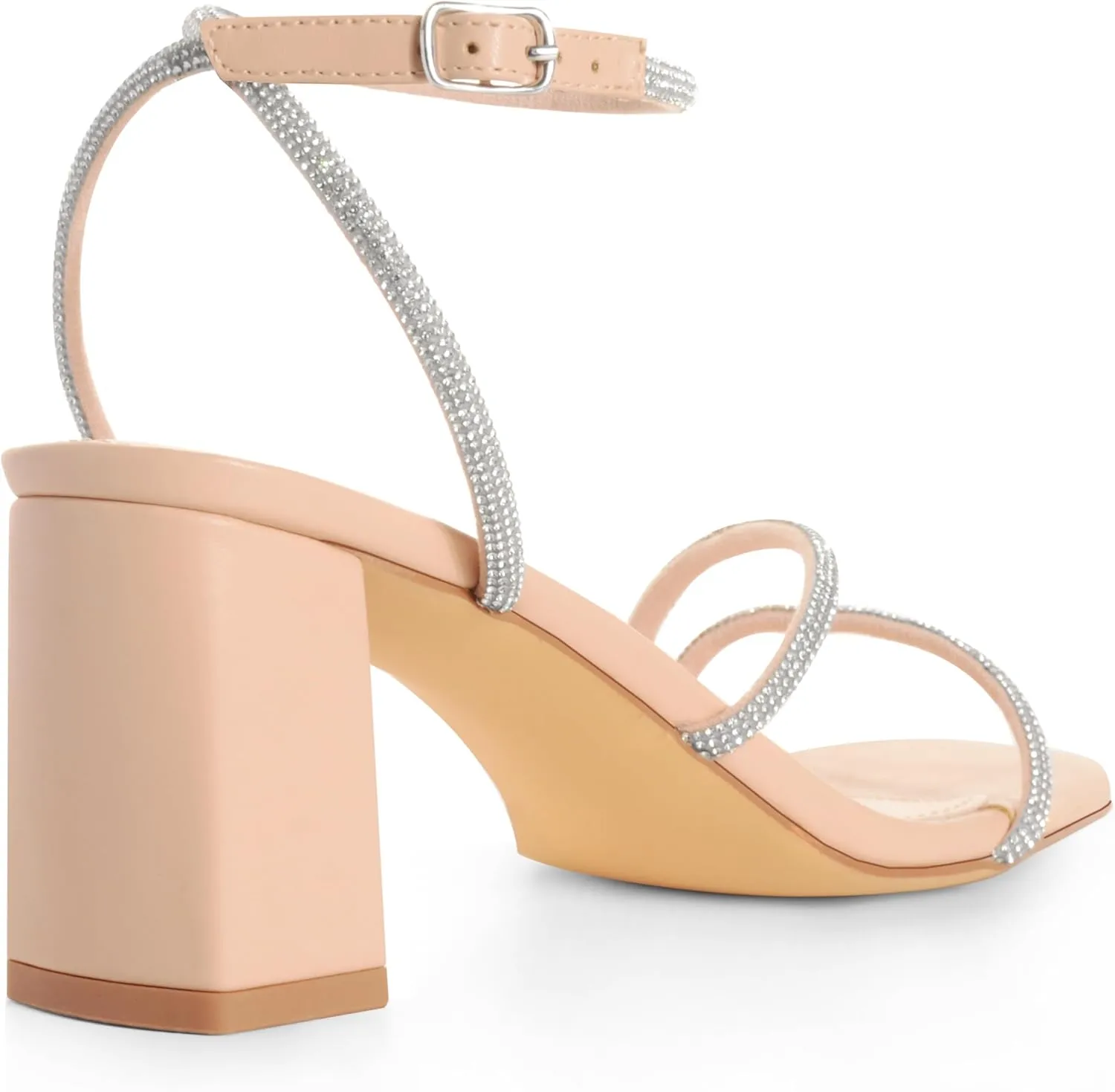 Rhinestone Heeled Sandals for Women, Chunky Block Heels for Prom, Sexy Strappy Heels Summer Sandals Open Toe Mid Heels for Women