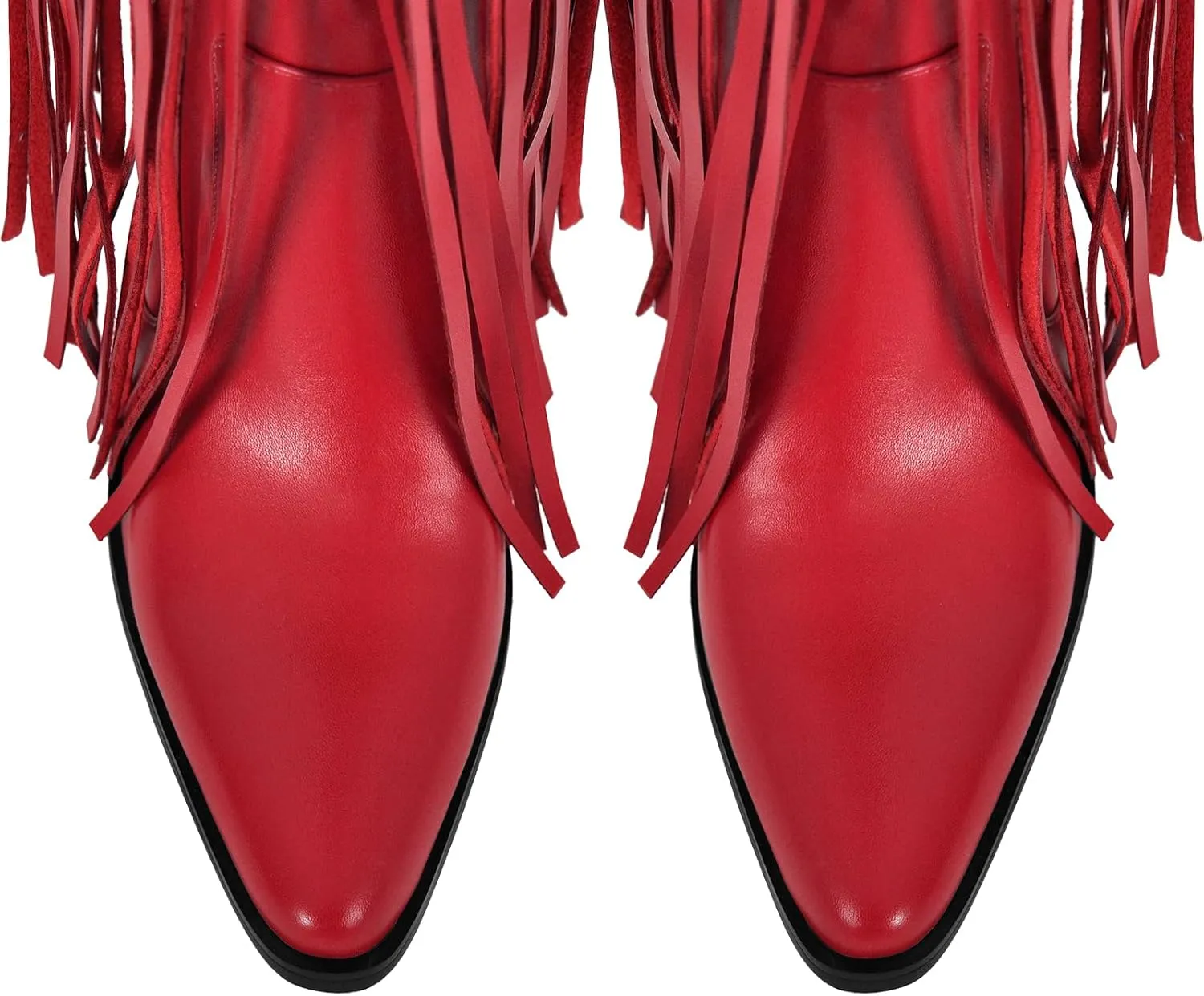 richealnini Fringe Thigh High Boots with Tassels Western Cowboy Boots Zip Up Wide Calf Sock Booties