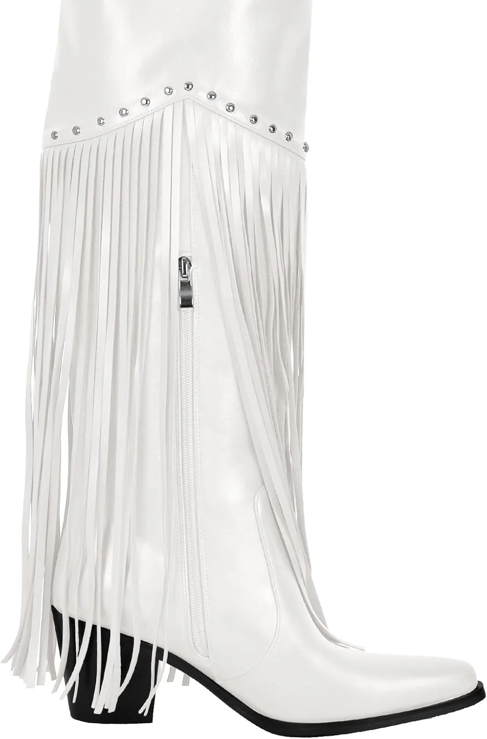 richealnini Fringe Thigh High Boots with Tassels Western Cowboy Boots Zip Up Wide Calf Sock Booties