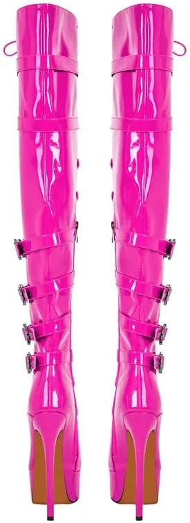 richealnini Women's Platform Heel Thigh High Boots with Zippers Lace Up Sexy Sky High Heels Long Shaft Over the Knee High Boots