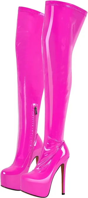 richealnini Women's Platform Thigh High Boots with Zipper Side Zip Up Long Shaft Over the Knee High Boots Sexy Stiletto Heels