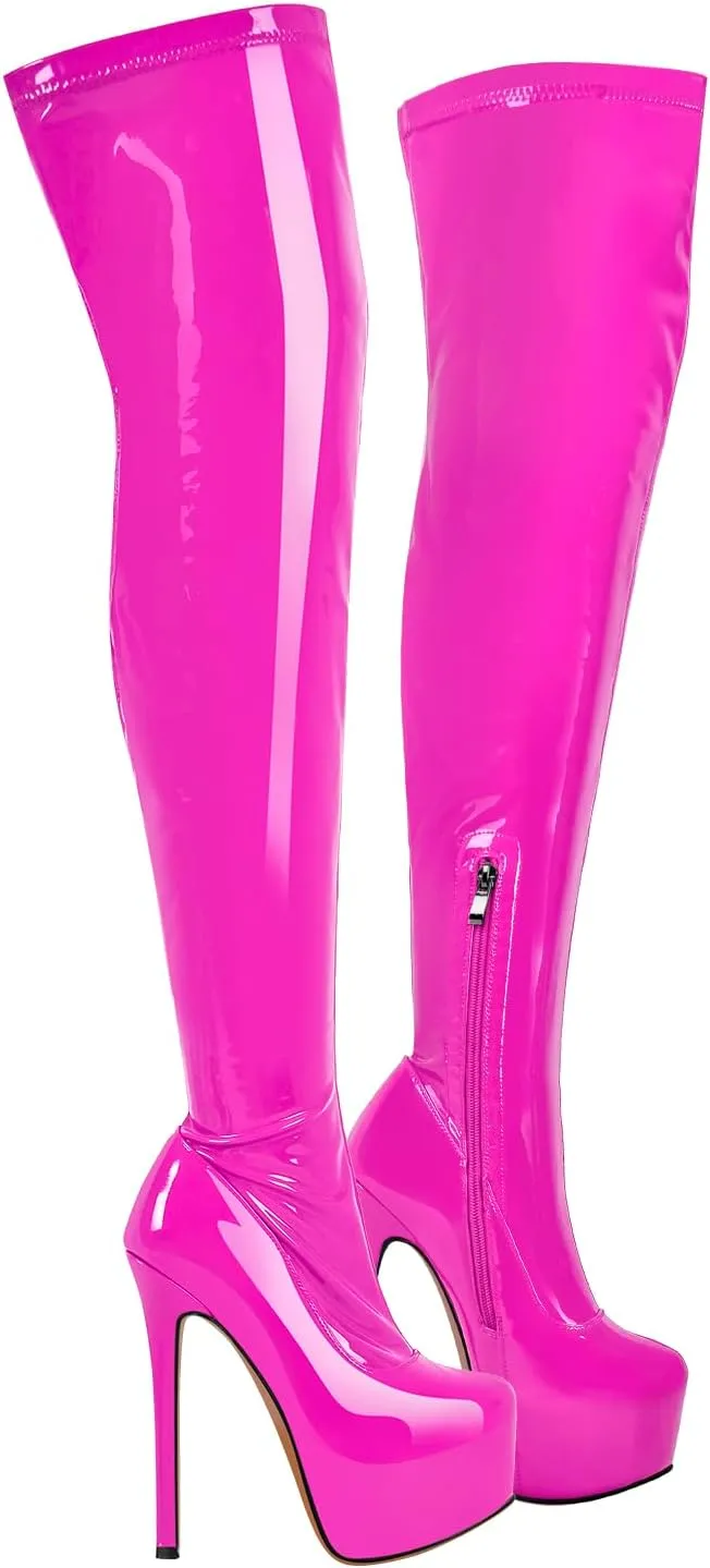 richealnini Women's Platform Thigh High Boots with Zipper Side Zip Up Long Shaft Over the Knee High Boots Sexy Stiletto Heels