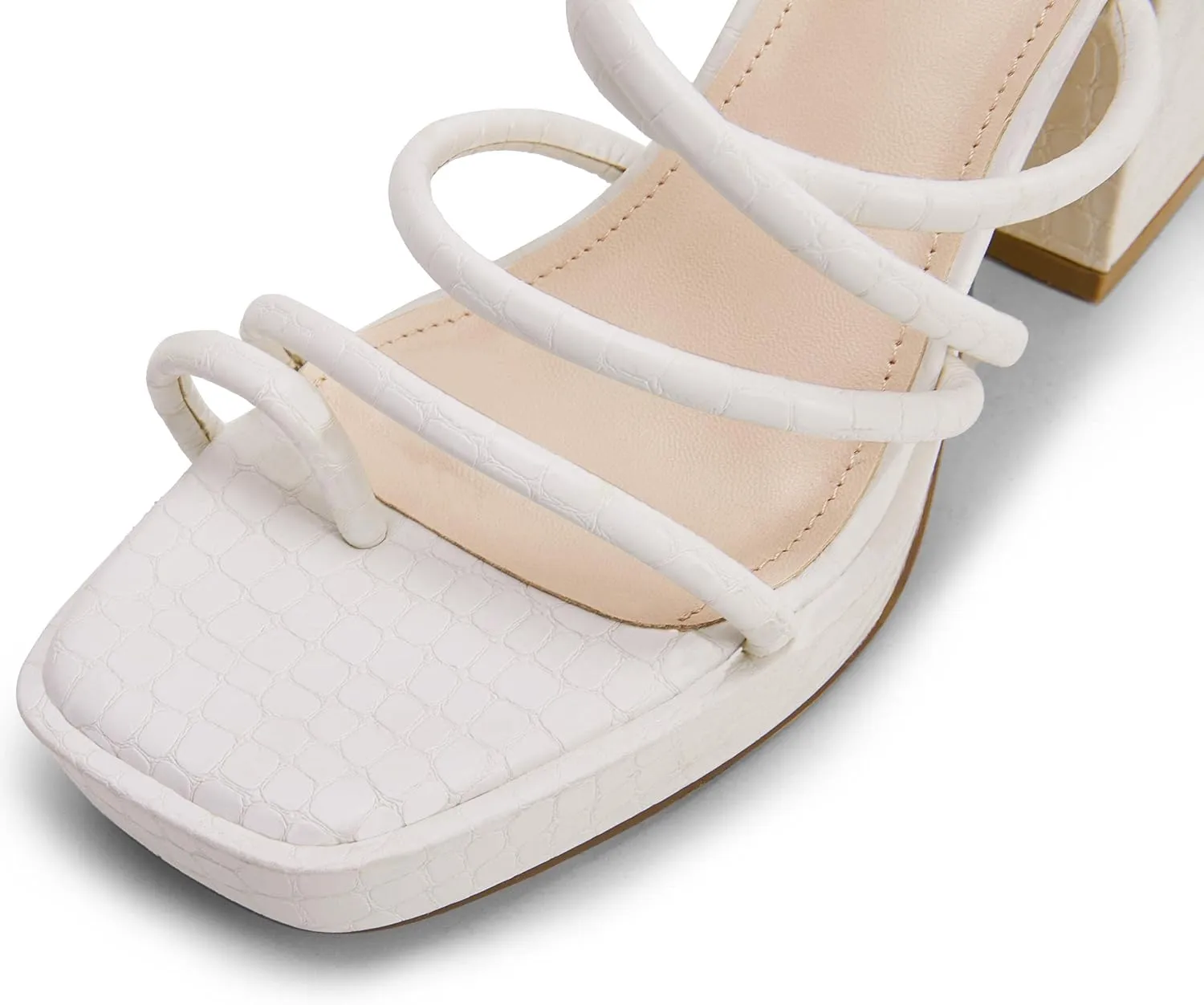 Rilista Women's Chunky Heels Strappy Platform Square Toe Block Heeled Sandals Slip On Mules
