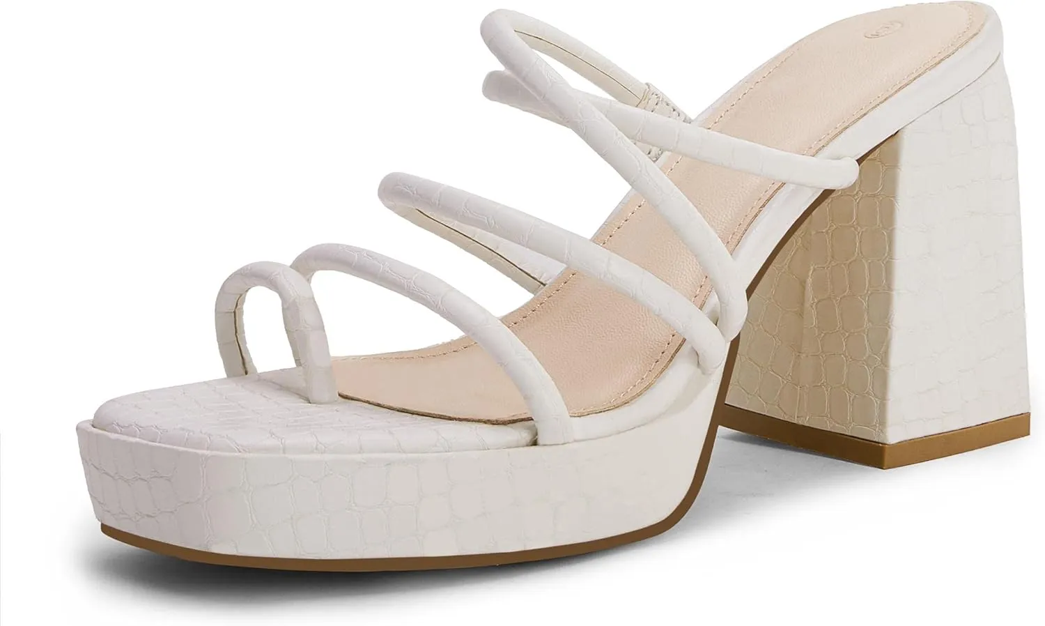 Rilista Women's Chunky Heels Strappy Platform Square Toe Block Heeled Sandals Slip On Mules