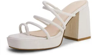 Rilista Women's Chunky Heels Strappy Platform Square Toe Block Heeled Sandals Slip On Mules